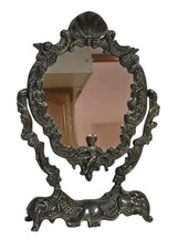 Vintage Rococo Cherub Swivel Vanity Table Mirror Silver Plated Shell Crest 12.5
