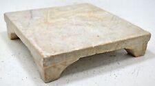 Antique White Marble Square Heavy Bajot Floor Stool Original Old Hand Carved picture