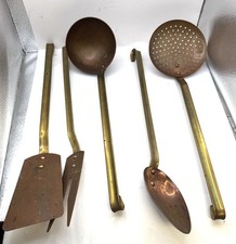 Vintage 5 Pc French Copper Kitchen Utensil Wall Hanging Set MCM Farmhouse Decor picture