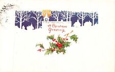 Vintage Postcard A Christmas Greetings Easter Holiday Season Holly Leaf Cherry picture