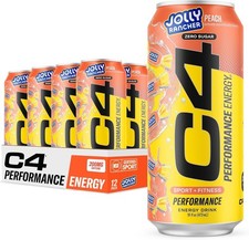 C4 Performance Energy Drink, Jolly Rancher Peach, Zero Sugar Carbonated Preworko picture