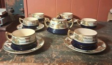 Antique Satsuma Koshida Cobalt  Partial Tea Set Mt Fuji Gold Art Nouveau 12pcs  picture
