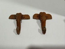 Vintage Hand Carved Wooden Elephant Head Wall Hooks picture