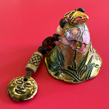 Beautiful Vintage Cloisonné Hand Painted Floral Bell w/ Beaded String No Clapper picture