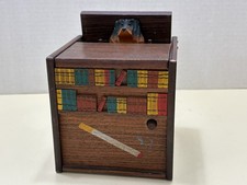 Vintage Mechanical Musical Wooden Cigarette Dispenser With Dog - Working  picture