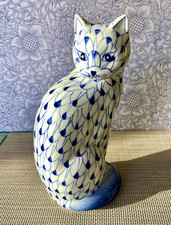 Andrea by Sadek Handpainted Blue & White Porcelain Cat Figurine picture