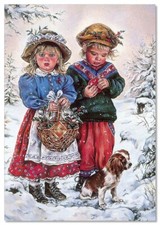 Pretty LITTLE GIRL BOY Dog Merry Christmas Gifts ART NEW modern Postcard picture