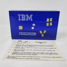Vintage IBM Advanced Technology Lucite Paperweight Computer Chip Display Blue picture