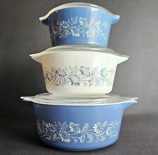 Pyrex Colonial Mist Blue White Nesting Casserole Bowls Baking Dish Set With Lids picture