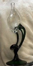 Vintage Jozefina Krosno Hand Blown Glass Oil Lamp Green Base picture