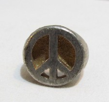 PEACE SIGN VINTAGE METAL RING c. 1960's 1970's ADJUSTABLE HIPPY HIPPIE ANTI-WAR picture