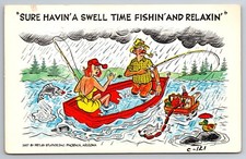 Funny, Humor, Man Woman Fishing in Rain, Having Swell Time, Vintage Postcard picture