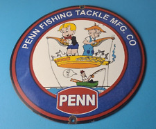 Vintage Penn Fishing Reels Porcelain Tackle Rods Equipment Gas Pump Plate Sign picture