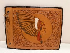 Vintage Hand tooled leather Native American Indian Chief photo album scrapbook picture