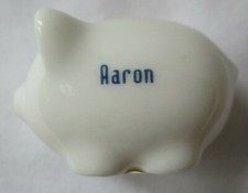 LUCKY PENNY PORCELAIN MINIATURE PIGGY BANK - AARON picture