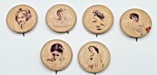VINTAGE 6PC LIGHT LITTLE CIGARS ACTRESS PINBACK BUTTON SET WHITEHEAD HOAG 1896 picture