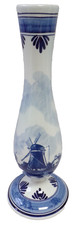 DELFT BLUE HOLLAND VINTAGE CERAMIC BUD FLOWER VASE HAND PAINTED DUTCH WINDMILL picture