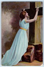 c1910's Woman Holding Big Cross Faith Rock Of Ages Antique Posted Postcard picture