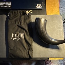 AleHorn Viking Drinking Horn Triquetra Symbol with Drawstring Bag Real Ox Horn picture