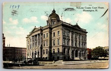 Vintage Postcard IL Bloomington McLean County Court House Horse Cart c1909 ~6506 picture