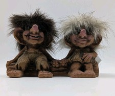 Nyform Troll Couple Sitting On Log Handmade in Norway Collectible #175 picture