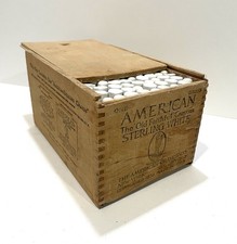 Antique American Sterling White Old Faithful Crayons One Gross Wood Box Chalk picture