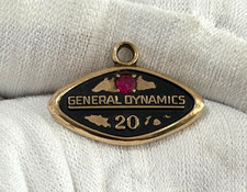 Vintage 10K Solid Gold General Dynamics 20 Year Service Award Charm Pendant Ruby picture
