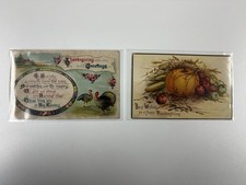 2 Antique Thanksgiving Postcards 1908 1913 Turkeys Pumpkin Harvest Vintage picture