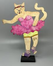 Vintage 1997 Signed Judie Bomberger Ballerina Kitty Cat Metal Art Sculpture picture