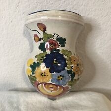 Vintage Small Ceramic Wall Hanging Pocket Pot Planter Floral Hand Painted Italy picture