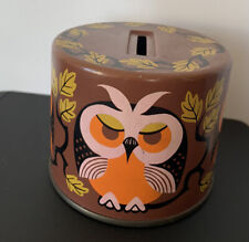 Vintage Owl Tin Money Bank 1970s Bristows Assorted Toffees Boho picture