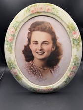 Vintage Terragrafics Ceramic Oval Picture Frame Pink Roses Floral 8x10 Cottage  picture