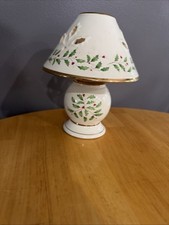 LENOX Holiday Candle Lamp Holly Berry Christmas Design 14k Gold Trim picture