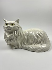 Vintage Alberta’s Molds White Persian Cat Ceramic Statue 16” Yellow Eyes USA picture