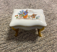 Vintage Victoria Czecho-Slovakia Porcelain Four Legged Trinket Box Asian People picture