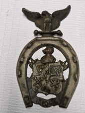 Antique horseshoe cast iron plaque, Knights of Pythias, emblem shield  picture
