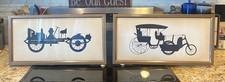 Two Antique Copper Framed Motor Carriage Silhouette Original Artwork picture