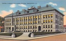 New Hampshire Manchester NH Linen High School Central 1940s Vtg Postcard N11 picture