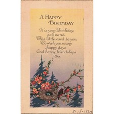 Vintage 1924 Happy Birthday Postcard Birds Nest Nature Scene 1c Washington Stamp picture
