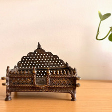 Vintage Brass Singhasan Hindu Deity Throne | Indian Temple God Pedestal Tray picture
