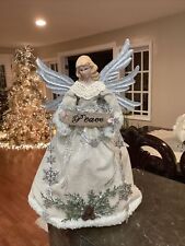 Christmas Angel Tabletop or Tree Topper Ivory & Silver W/ Metal Wings 17” picture