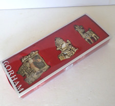 Gorham 3 North Pole Silver plate Ornaments Picture Frame Santa Claus Reindeer picture