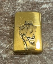 Vintage 2000 Zippo Full House Poker Brass Lighter *Missing Covering Hand* USED picture