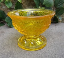 Glossy, Golden Yellow Glass Pedestal Open Salt Dip, Cellar, Dish picture