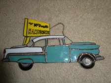 Unique Vintage Stained Glass McDonald's Sign with Chevy Car 12.5