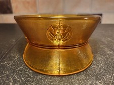 VINTAGE PADEN CITY AMBER GLASS MILITARY HAT POWDER BOX CANDY DISH 4.5