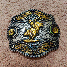 Montana Silversmiths Western Americana Cowboy Horse Silver Tone Belt Buckle picture