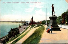 1908 Leif Erickson Monument Milwaukee Juneau Park Vintage Postcard 4P22-9 picture