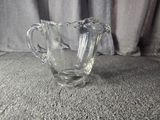Vintage Clear Pressed Glass Creamer Pitcher Scalloped Rim Applied Handle 48 Oz picture