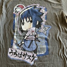 Naruto Shippuden Sasuke Uchiha Gray Graphic T-Shirt Size S Anime Studio Pierrot picture